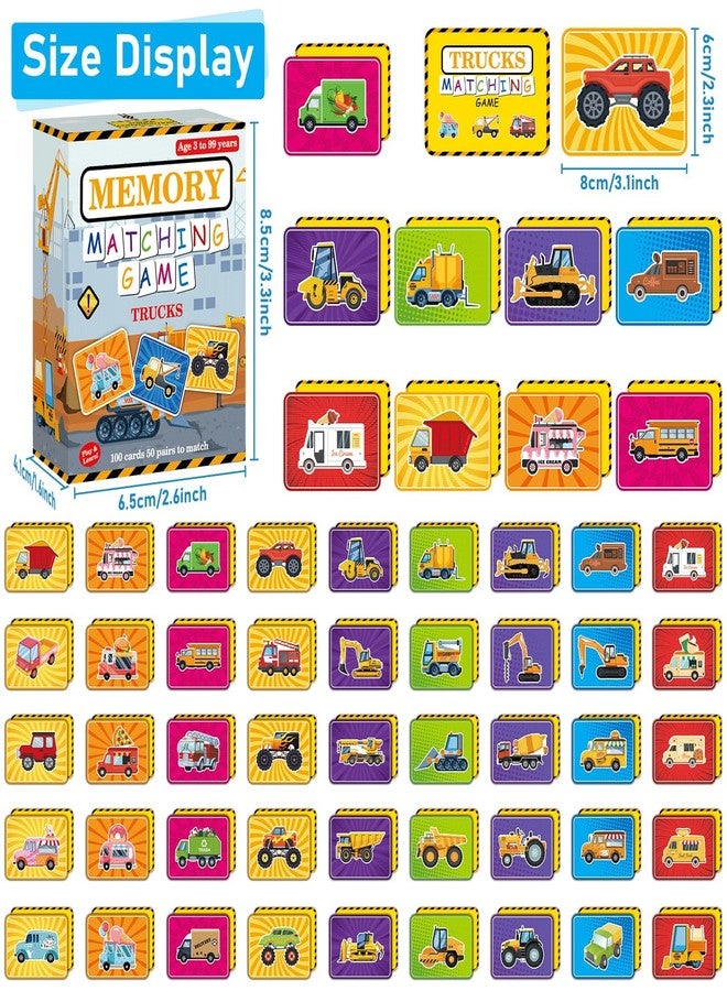 gisgfim 50 Pairs Memory Matching Game Trucks Concentration Memory Card Games for Kids Preschool Educational Ages 3-8 A Fun & Fast Vehicle Theme Matching Games - Image 2